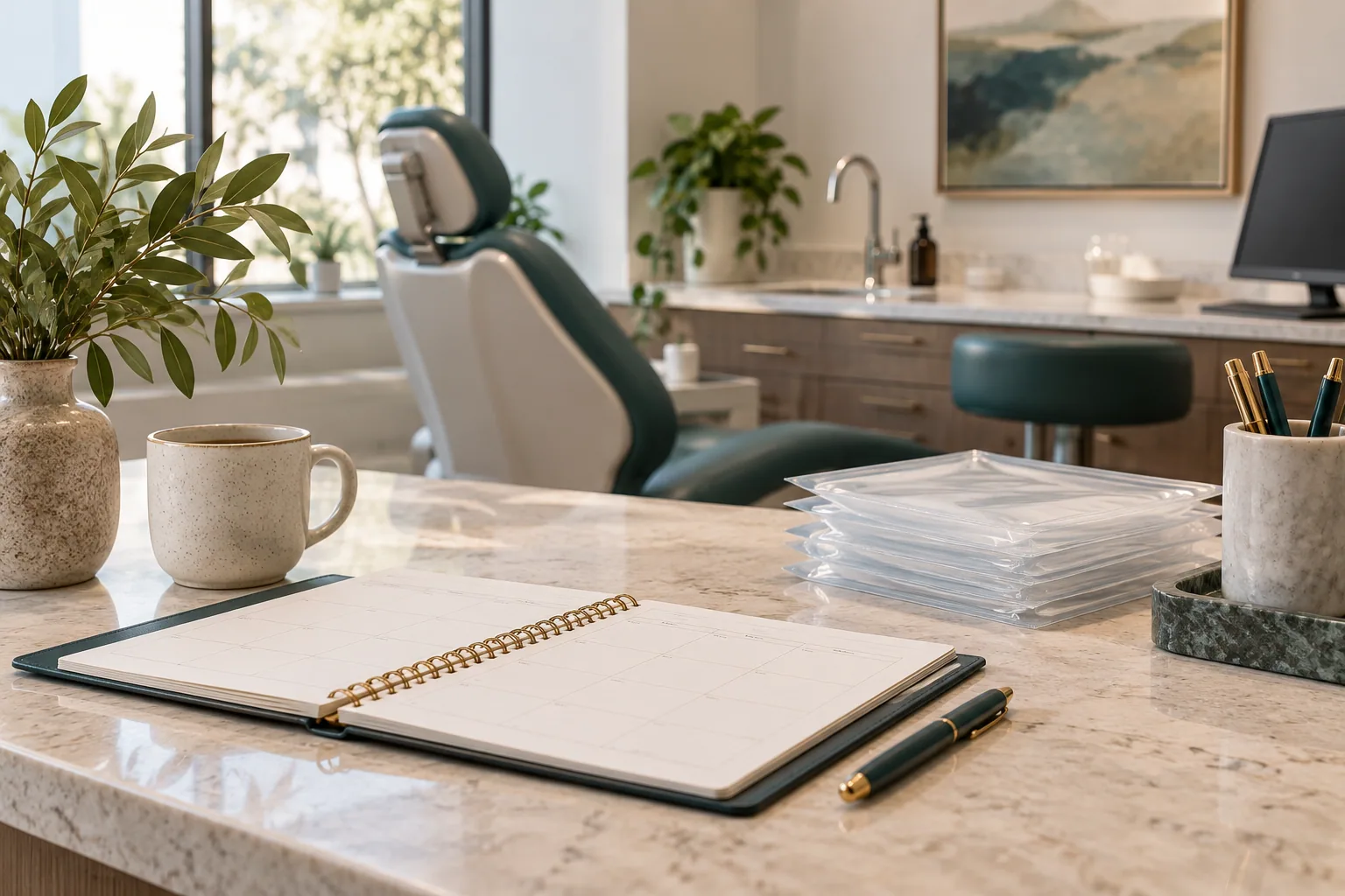 An appointment notebook and clear packaging sleeves