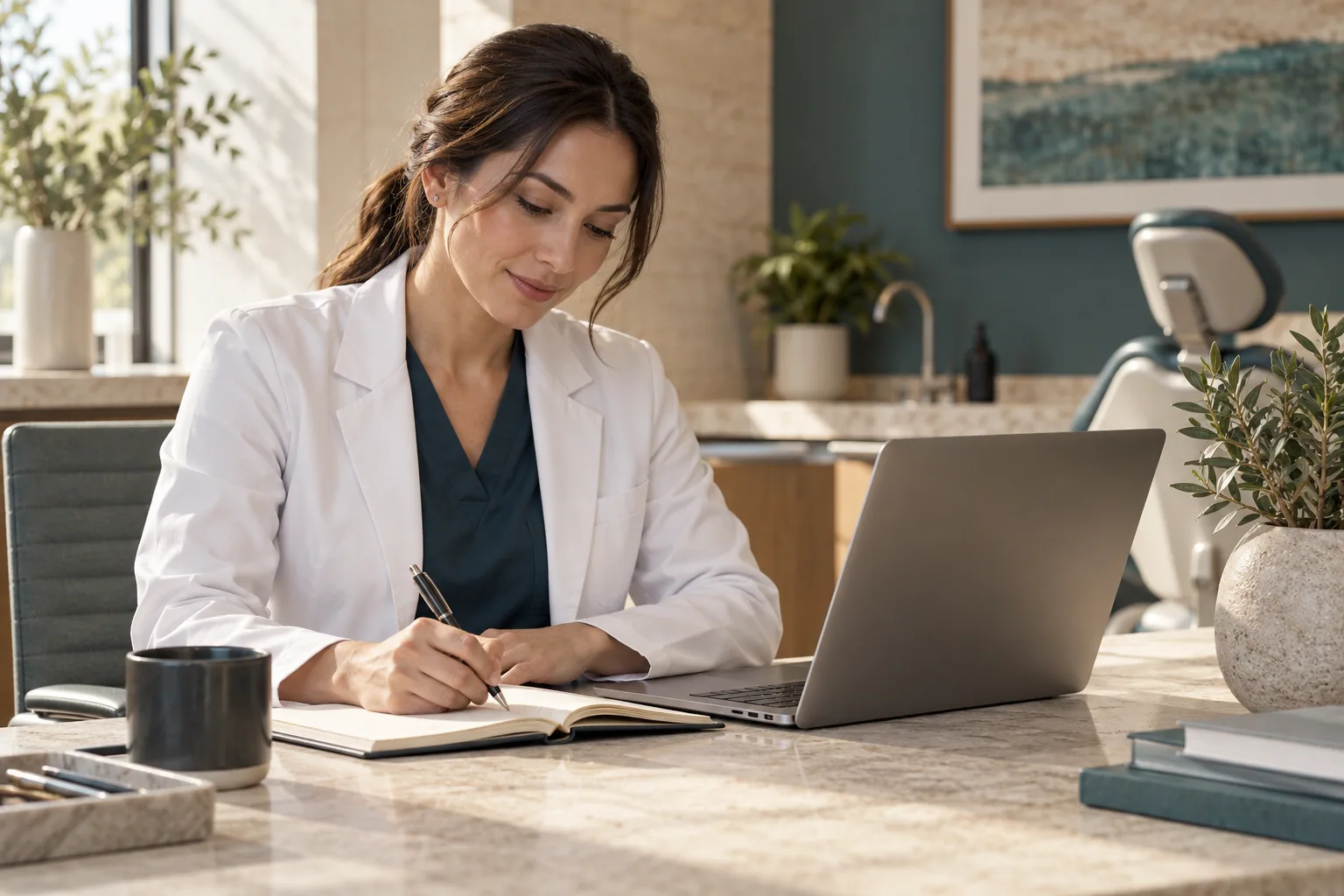 A clinician reviewing case notes