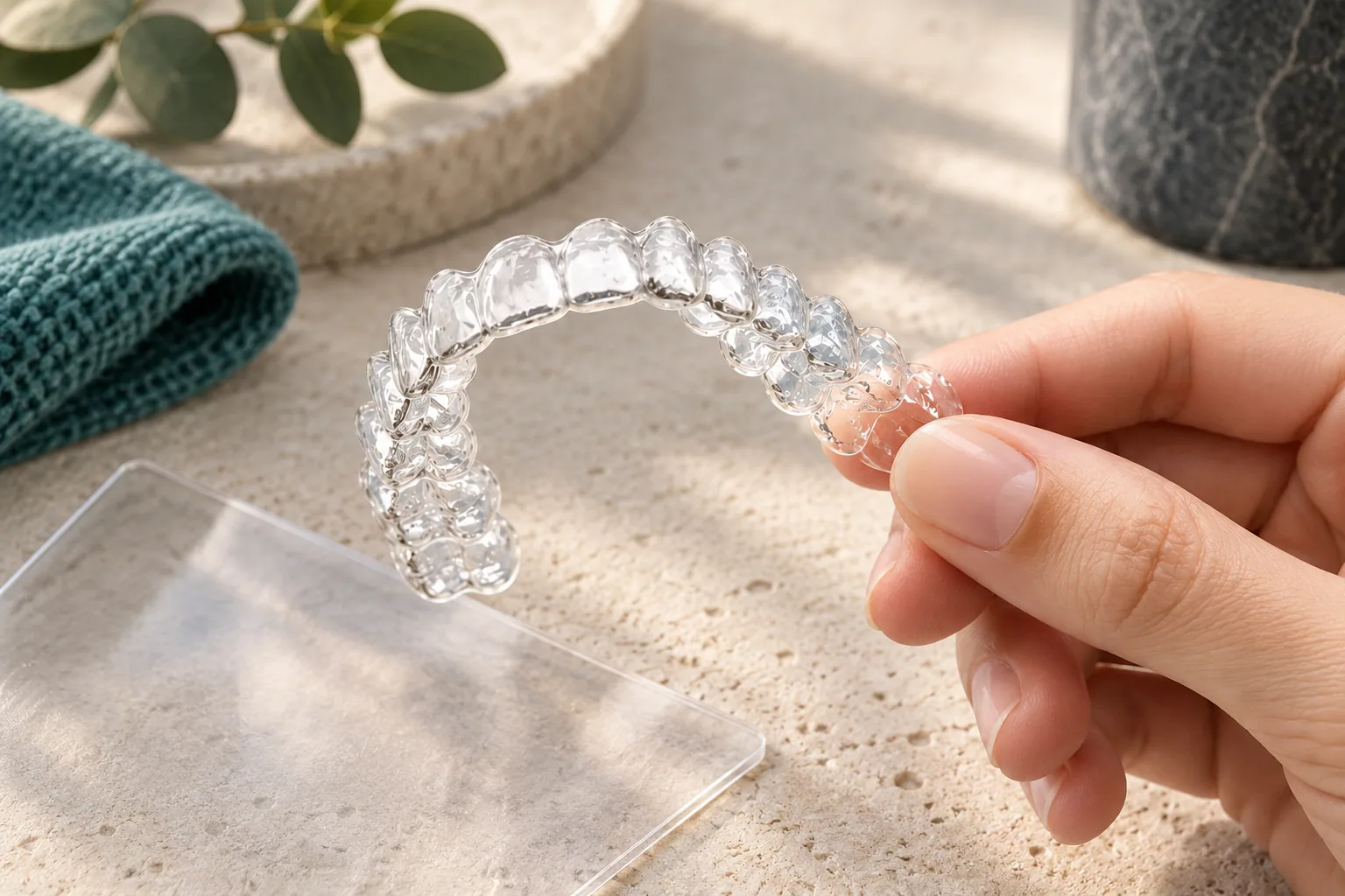 A clear retainer held beside a flat transparent material sheet