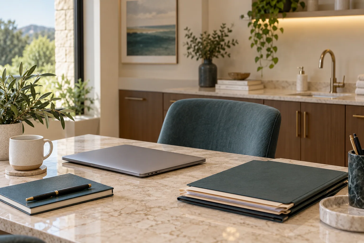 A closed laptop and organized records folders