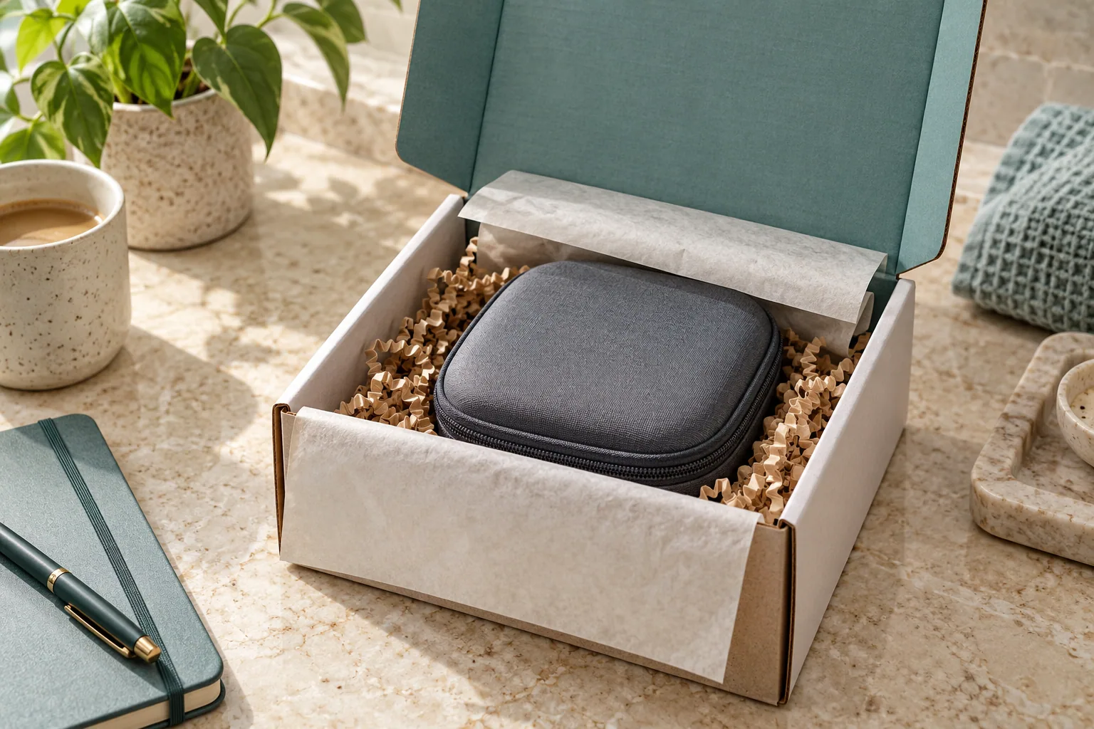 A protective case inside a shipping box